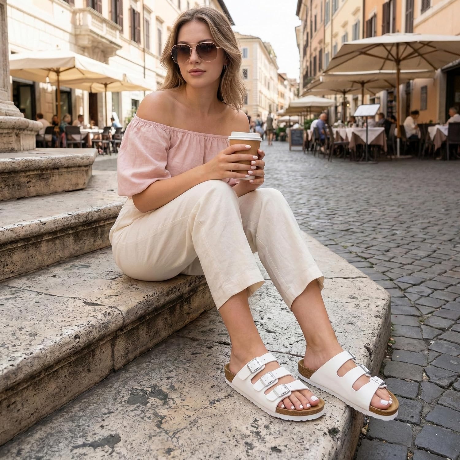 image:imageCUSHIONAIRE Womens Lela Cork footbed Sandal with ComfortWhite