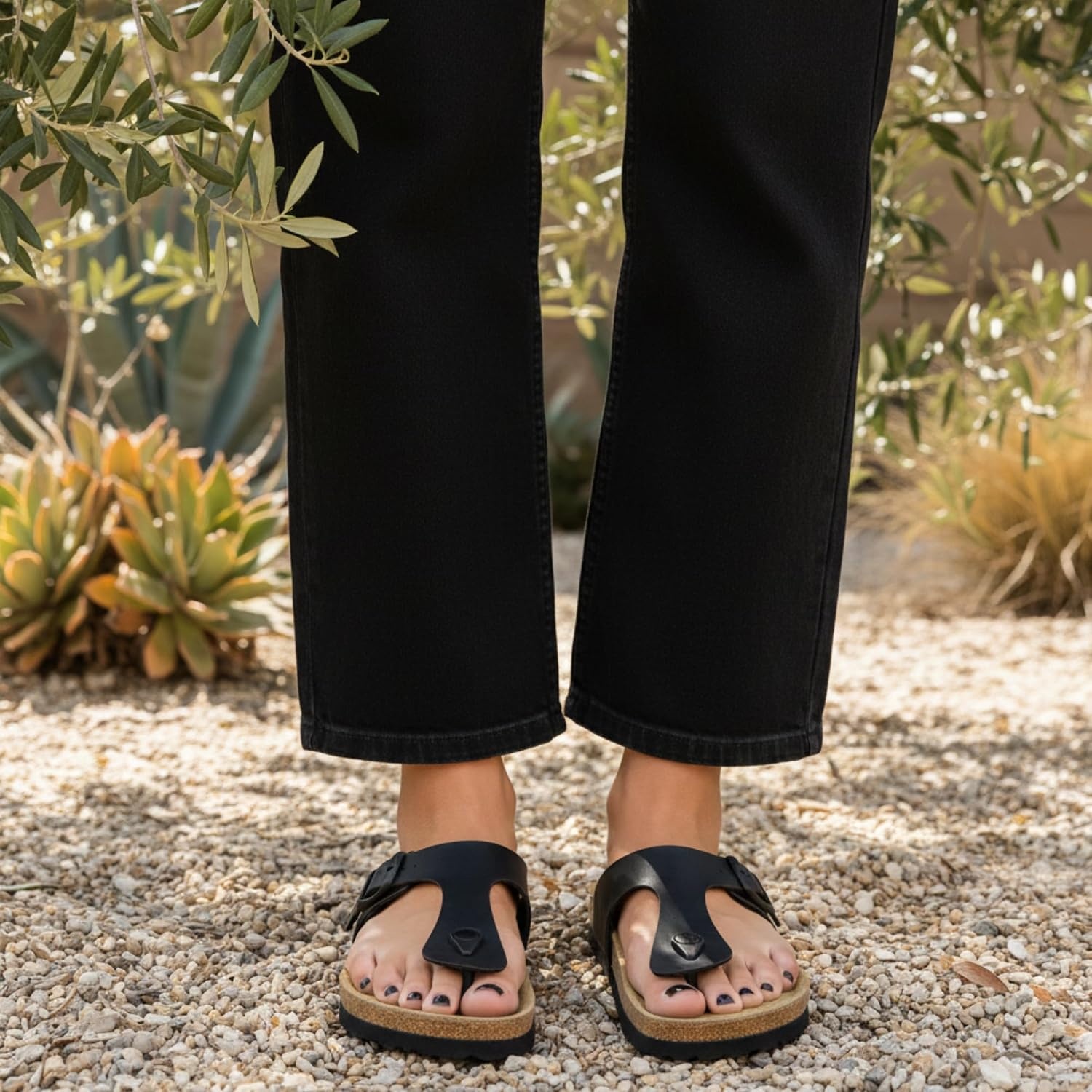 image:imageLeah Cork Footbed Thong SandalBlack Oily
