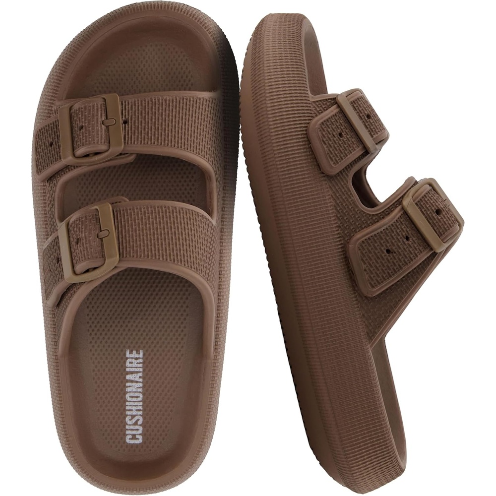 image:imageCUSHIONAIRE Fame Pillow Recovery Sandals for Women Adjustable Double Buckle Waterproof EVA Cloud Slides for WomenMocha