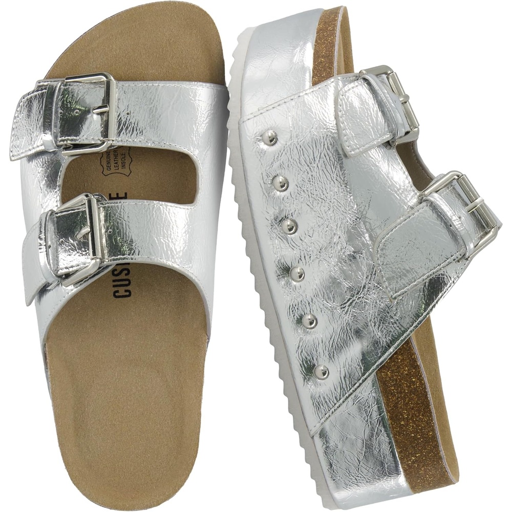 image:imageCUSHIONAIRE Guru Platform Sandals Women Footwear Comfortable Genuine Leather Footbed Studded Chunky Slide Summer Sandals for WomenSilver