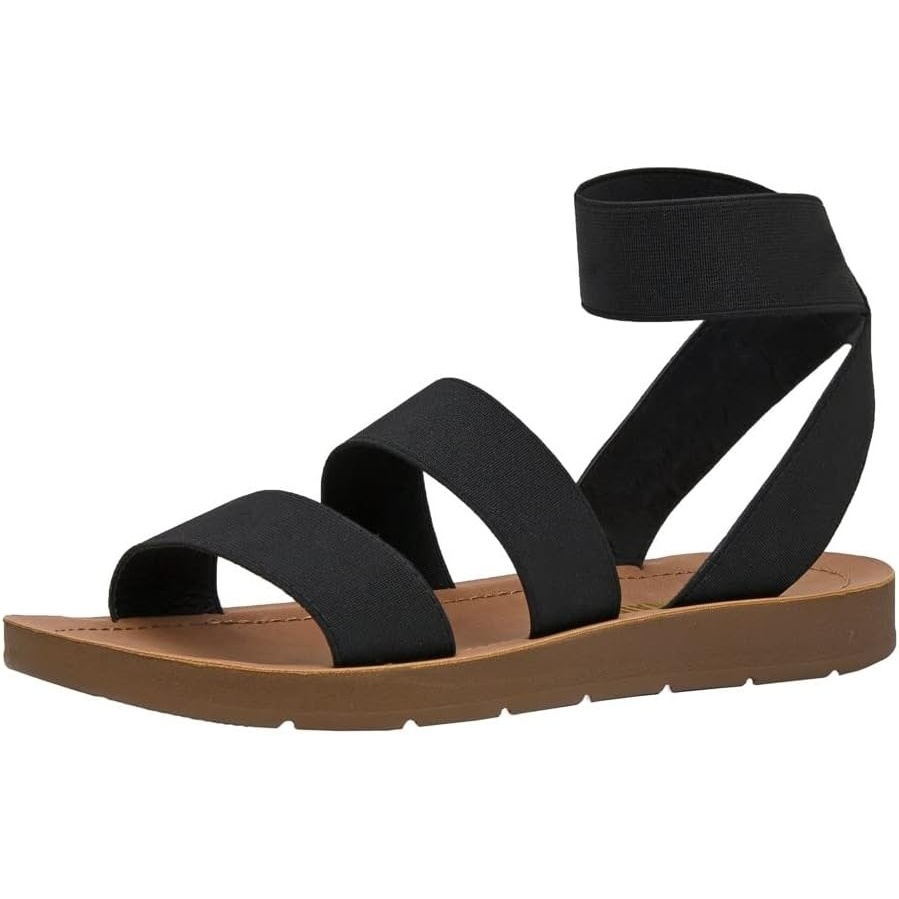 image:imageCUSHIONAIRE Indego Strappy Flat Sandals for Women with Elastic Upper Arch Support and Memory FoamBlack