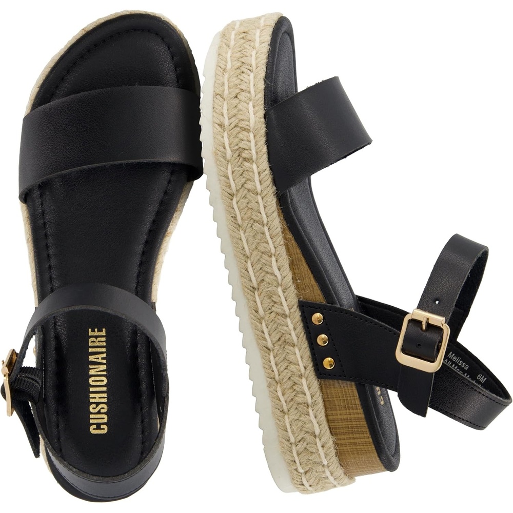 image:imageCUSHIONAIRE Melissa Espadrille Platform Sandals For Women with Adjustable Ankle Strap and Memory Foam InsoleComfortable Womens Sandals for SummerBlack