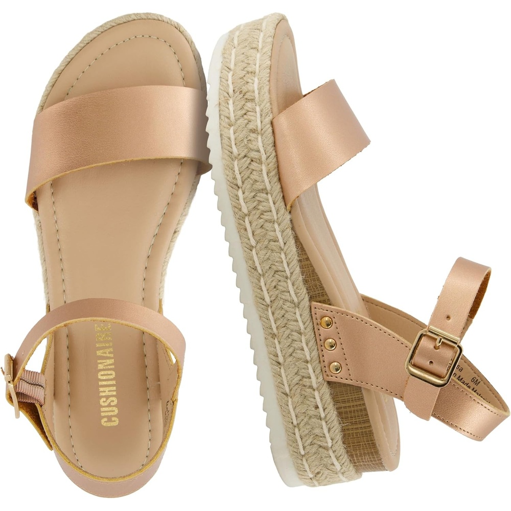 image:imageCUSHIONAIRE Melissa Espadrille Platform Sandals For Women with Adjustable Ankle Strap and Memory Foam InsoleComfortable Womens Sandals for SummerRose Gold