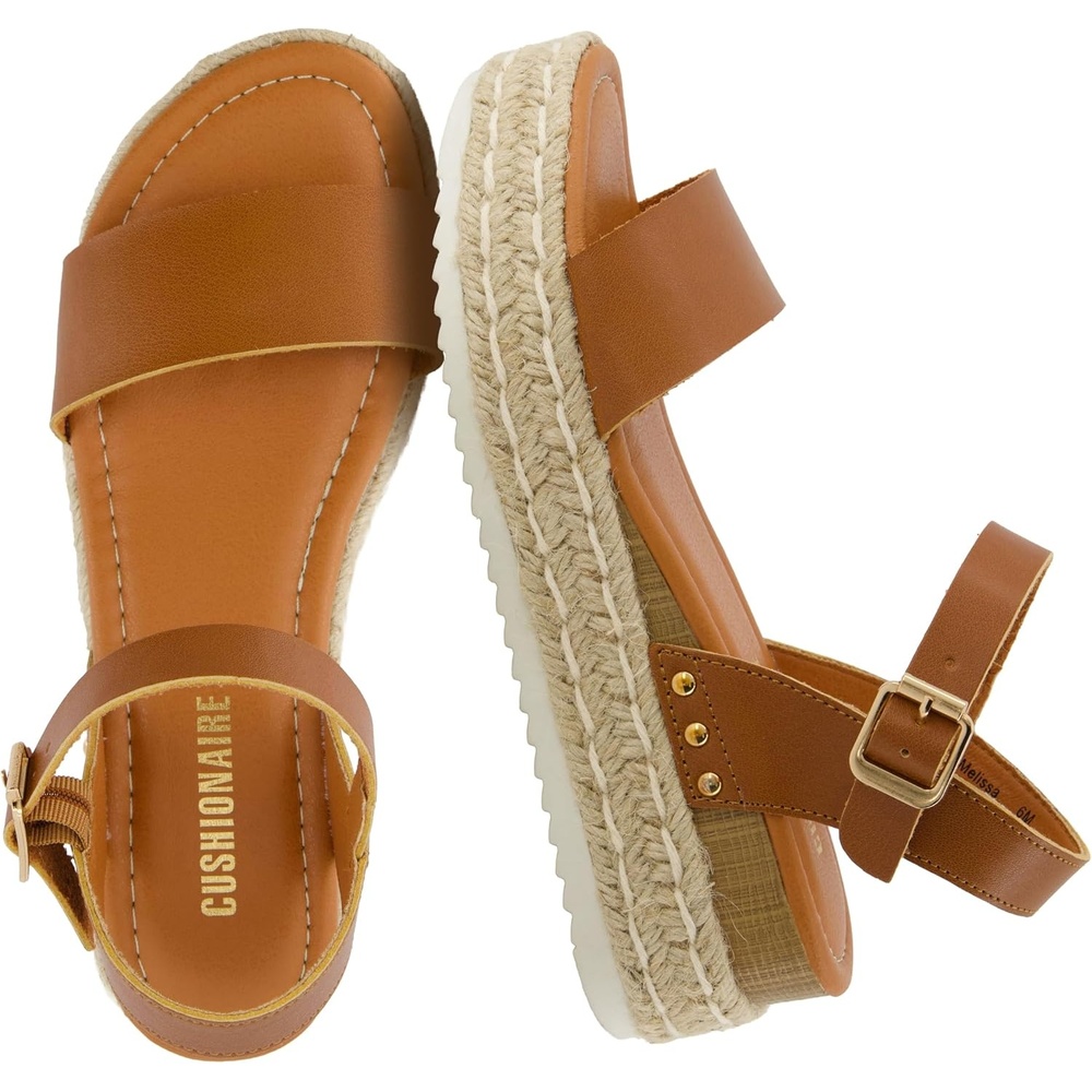 image:imageCUSHIONAIRE Melissa Espadrille Platform Sandals For Women with Adjustable Ankle Strap and Memory Foam InsoleComfortable Womens Sandals for SummerTan