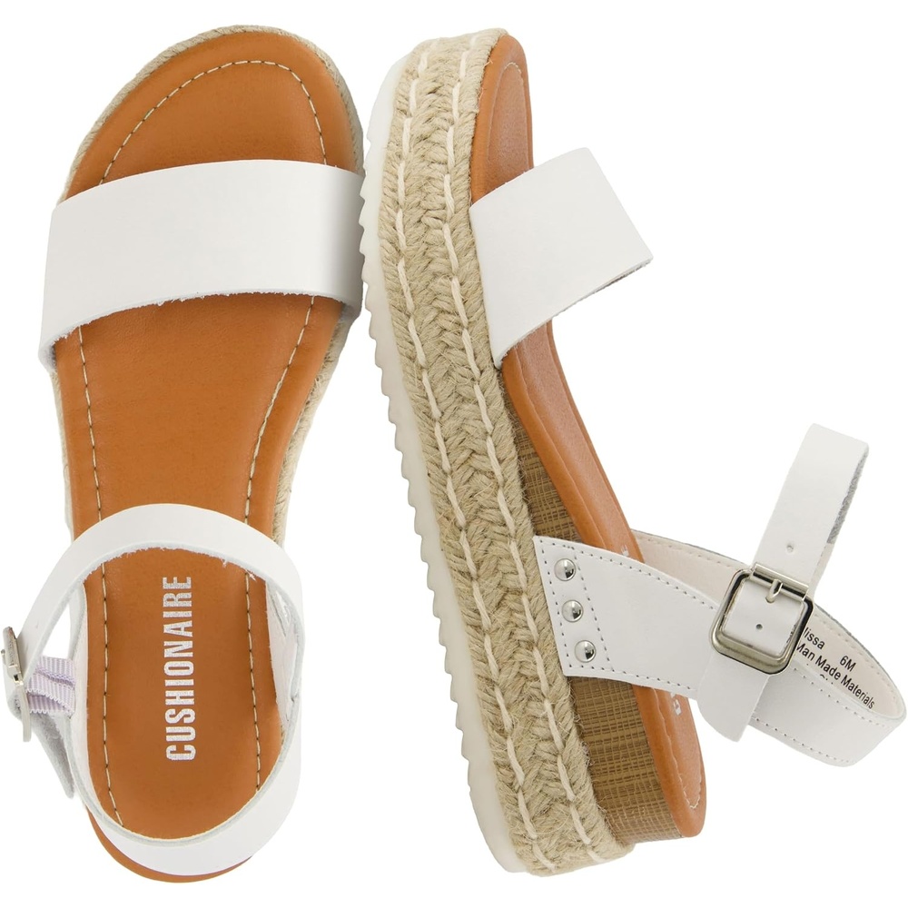 image:imageCUSHIONAIRE Melissa Espadrille Platform Sandals For Women with Adjustable Ankle Strap and Memory Foam InsoleComfortable Womens Sandals for SummerWhite