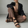 CUSHIONAIRE Indego Strappy Flat Sandals for Women with Elastic Upper, Arch Support and Memory Foam(Black)