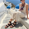 CUSHIONAIRE Indego Strappy Flat Sandals for Women with Elastic Upper, Arch Support and Memory Foam(Black)