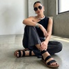 CUSHIONAIRE Indego Strappy Flat Sandals for Women with Elastic Upper, Arch Support and Memory Foam(Black)