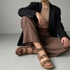 CUSHIONAIRE Indego Strappy Flat Sandals for Women with Elastic Upper, Arch Support and Memory Foam(Leopard)