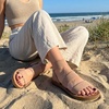 CUSHIONAIRE Indego Strappy Flat Sandals for Women with Elastic Upper, Arch Support and Memory Foam(Taupe)
