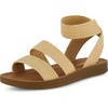 CUSHIONAIRE Indego Strappy Flat Sandals for Women with Elastic Upper, Arch Support and Memory Foam(Natural Raffia Gore)