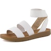 CUSHIONAIRE Indego Strappy Flat Sandals for Women with Elastic Upper, Arch Support and Memory Foam(White)