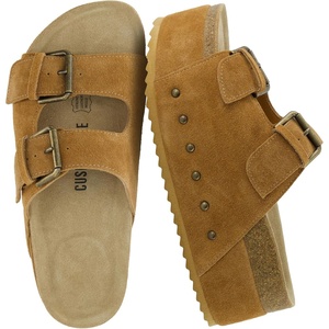 CUSHIONAIRE Guru Platform Sandals Women Footwear – Comfortable Genuine Leather Footbed Studded Chunky Slide Summer Sandals for Women(Suede Chestnut)