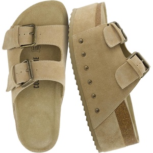 CUSHIONAIRE Guru Platform Sandals Women Footwear – Comfortable Genuine Leather Footbed Studded Chunky Slide Summer Sandals for Women(Suede Khaki)