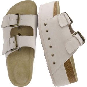 CUSHIONAIRE Guru Platform Sandals Women Footwear – Comfortable Genuine Leather Footbed Studded Chunky Slide Summer Sandals for Women(Suede Off White)