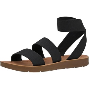 CUSHIONAIRE Indego Strappy Flat Sandals for Women with Elastic Upper, Arch Support and Memory Foam(Black)