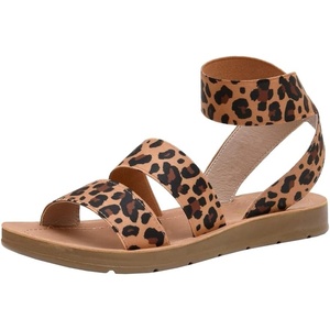 CUSHIONAIRE Indego Strappy Flat Sandals for Women with Elastic Upper, Arch Support and Memory Foam(Leopard)