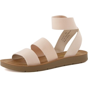 CUSHIONAIRE Indego Strappy Flat Sandals for Women with Elastic Upper, Arch Support and Memory Foam(Nude)