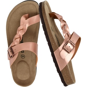 CUSHIONAIRE Libby Braided Summer Sandals for Women with Adjustable Buckle(Rose Gold)