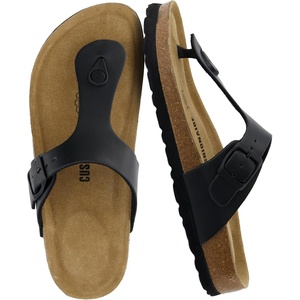 Leah Cork Footbed Thong Sandal(Black Oily)